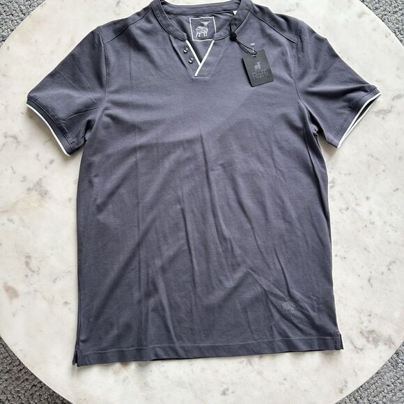 NEW Raffi Crosby V-neck Henley Mens Medium Short Sleeve NWT $130 Gray - Picture 5 of 10